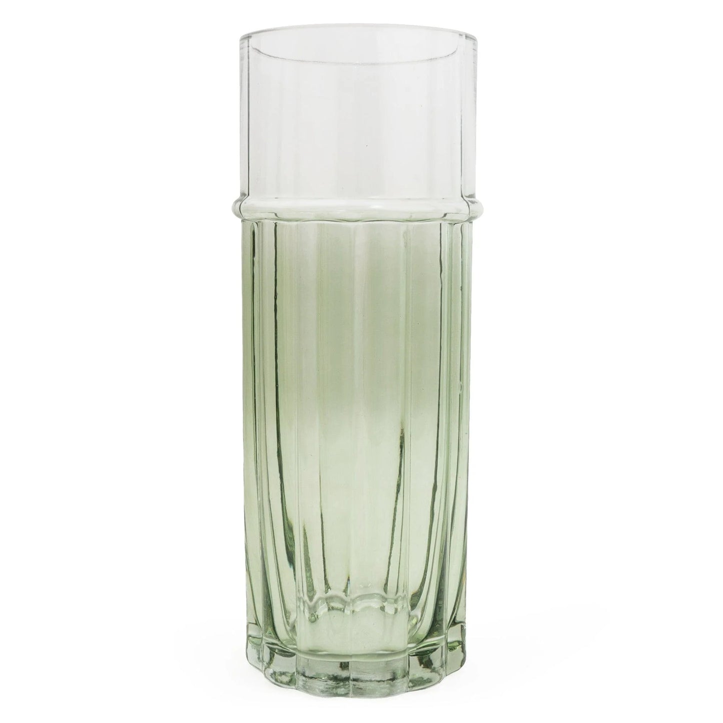 Two Tone Green & Clear Cylinder Glass Vase 30cm
