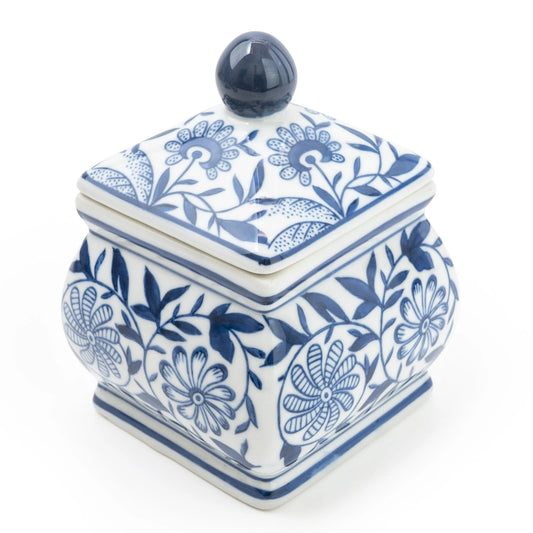 Sumatra Blue & White Small Square Ginger Jar 17cm