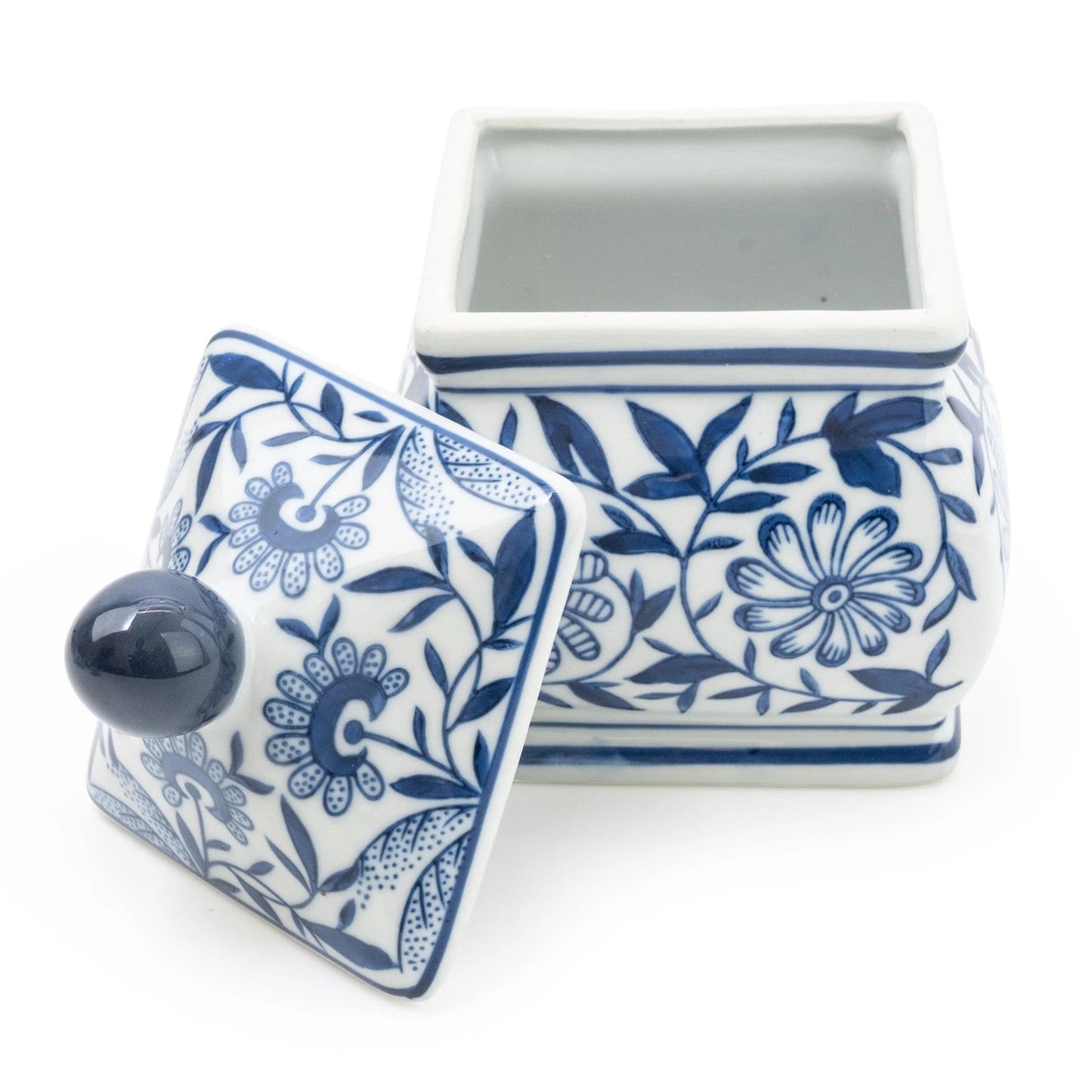 Sumatra Blue & White Small Square Ginger Jar 17cm