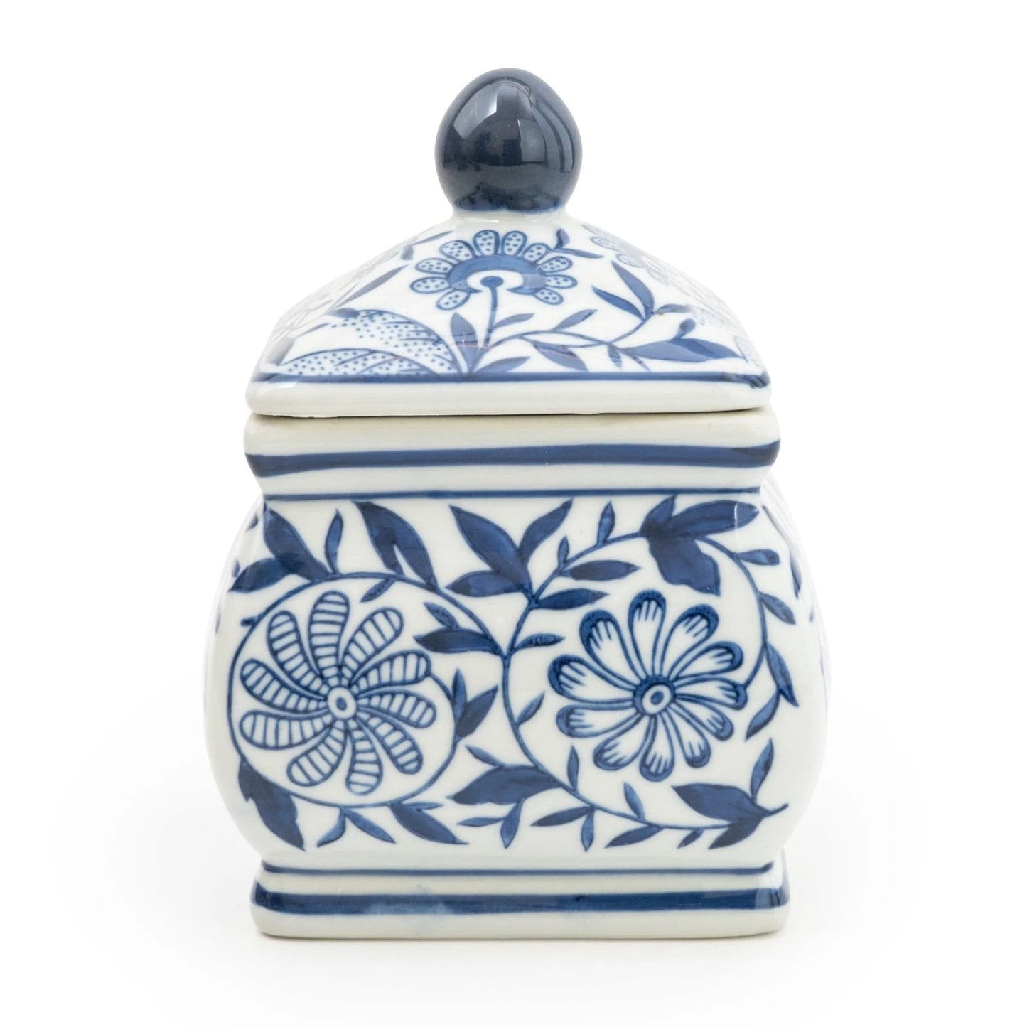 Sumatra Blue & White Small Square Ginger Jar 17cm